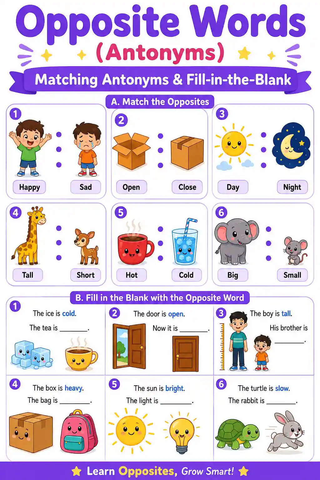 UKG English Opposite Words & Antonyms Chart