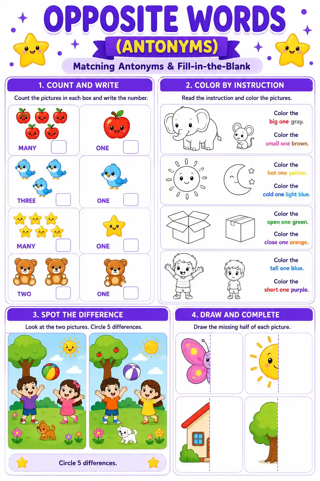 UKG English Opposite Words & Antonyms Worksheet