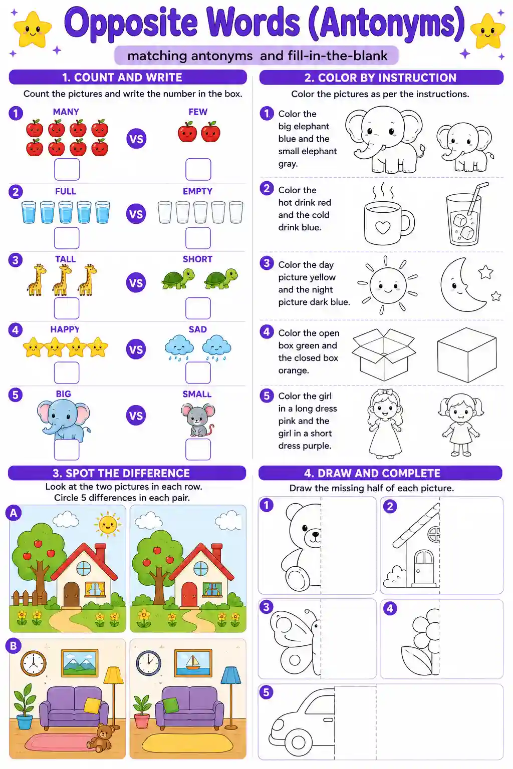 UKG English Opposite Words & Antonyms Worksheet: Part 2