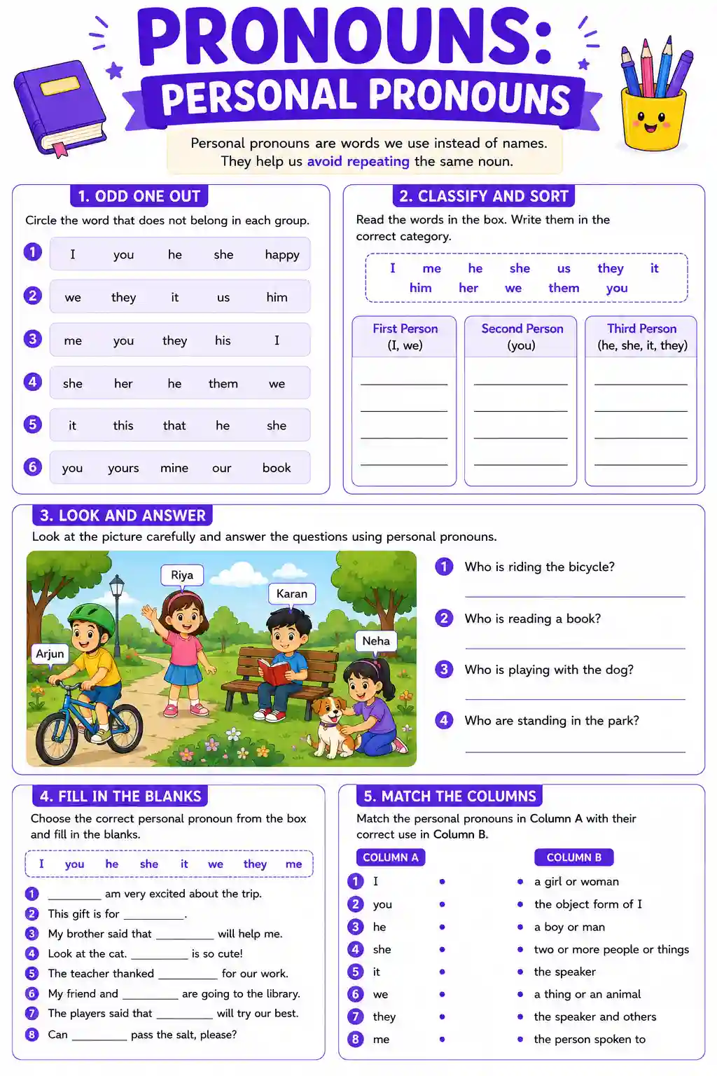 Personal Pronouns Advanced Worksheet