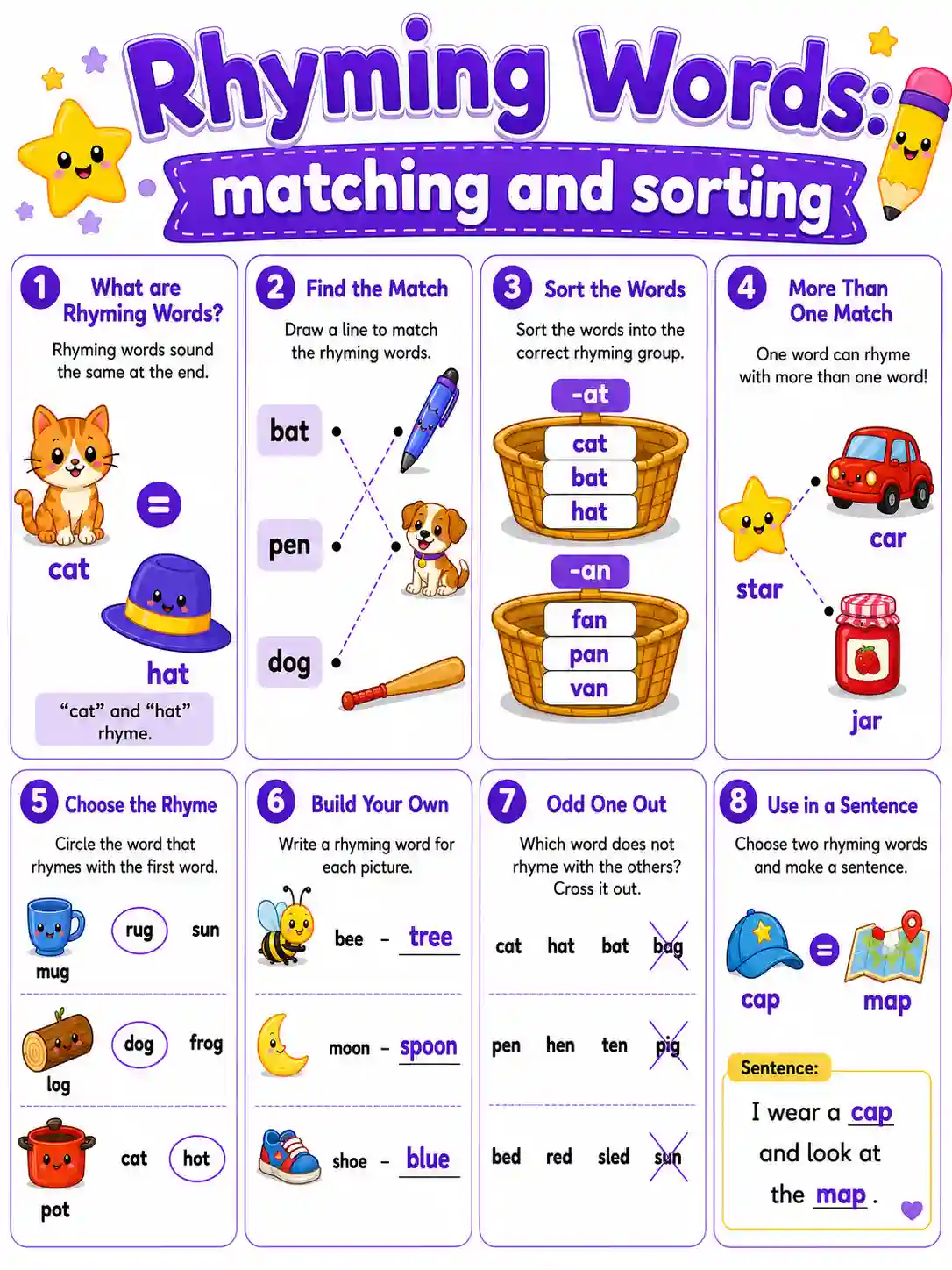 Rhyming Words Matching and Sorting Chart