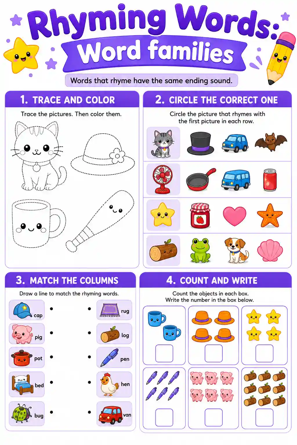LKG Rhyming Words Word Families Worksheet 1