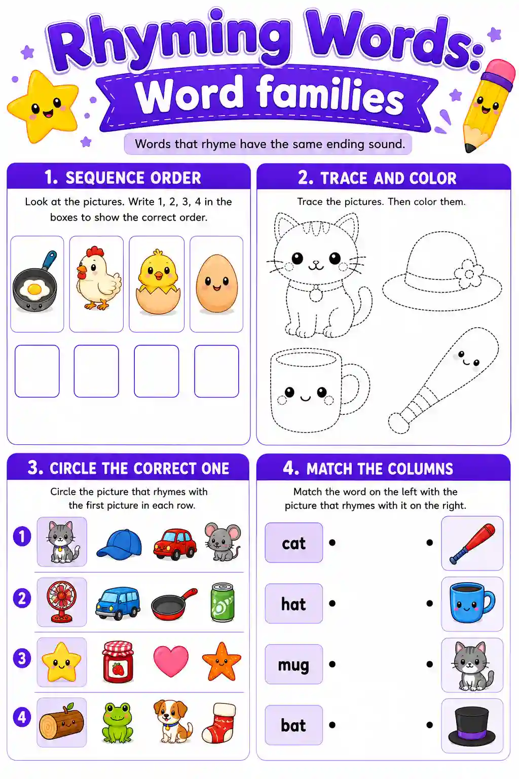 LKG Rhyming Words Word Families Worksheet 4