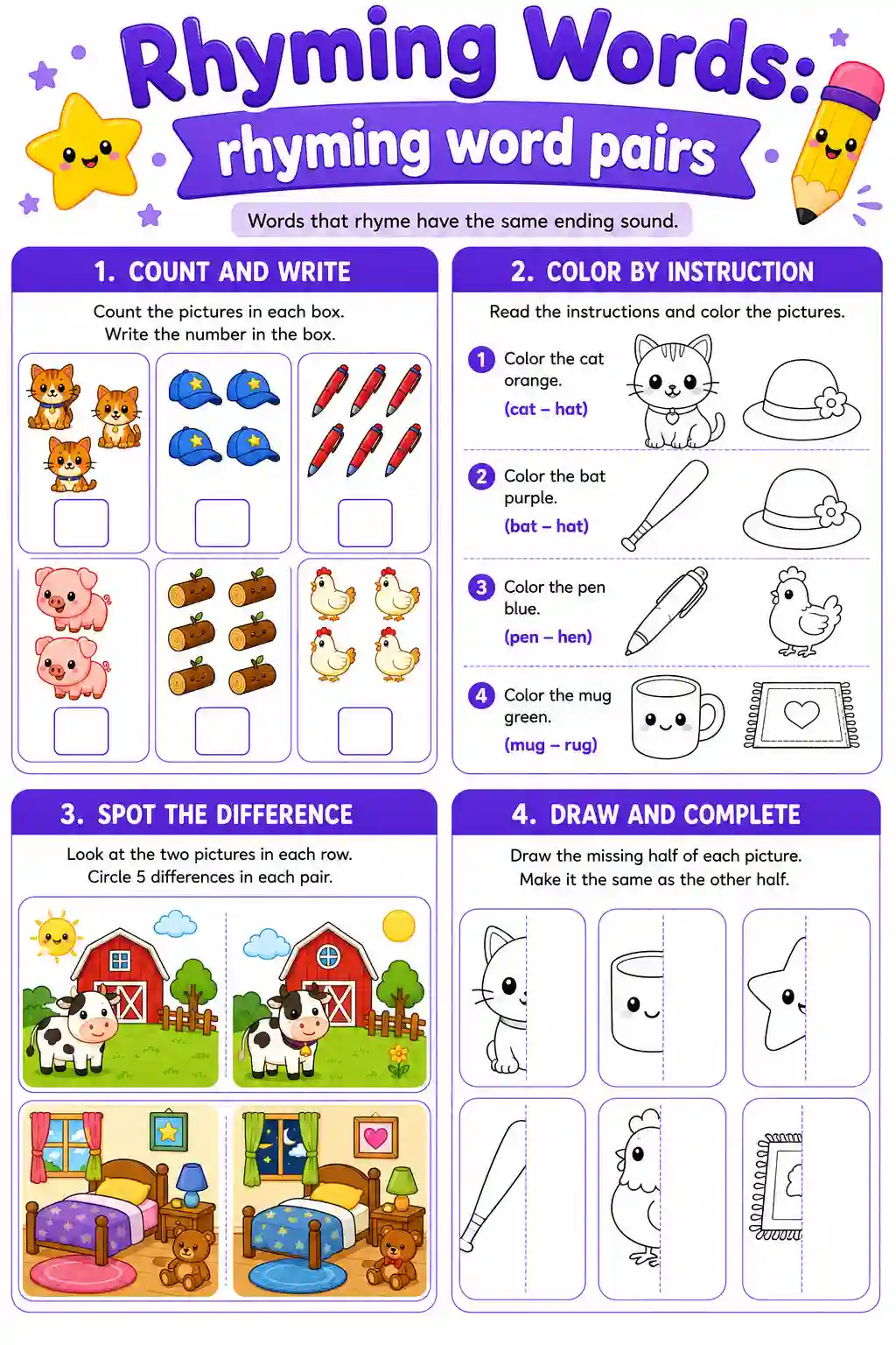 UKG Rhyming Words Pairs Worksheet