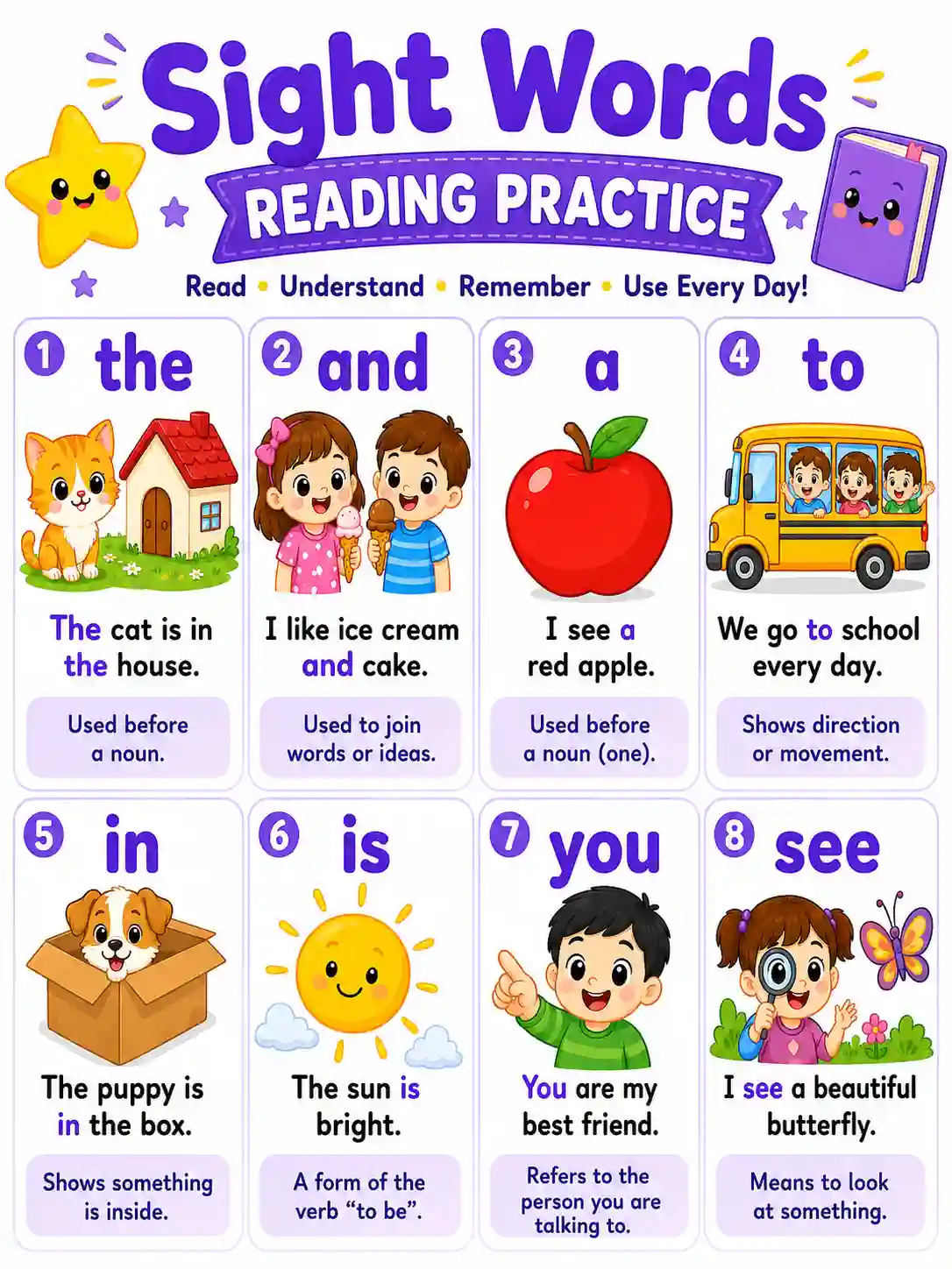 Sight Words Reading Practice Chart