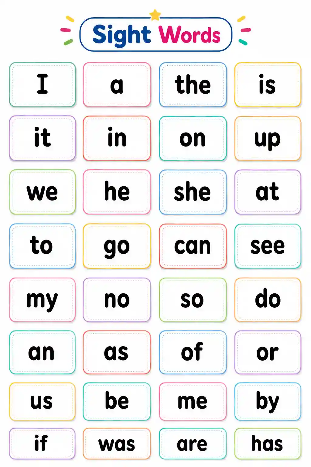 Sight Words Word List Chart