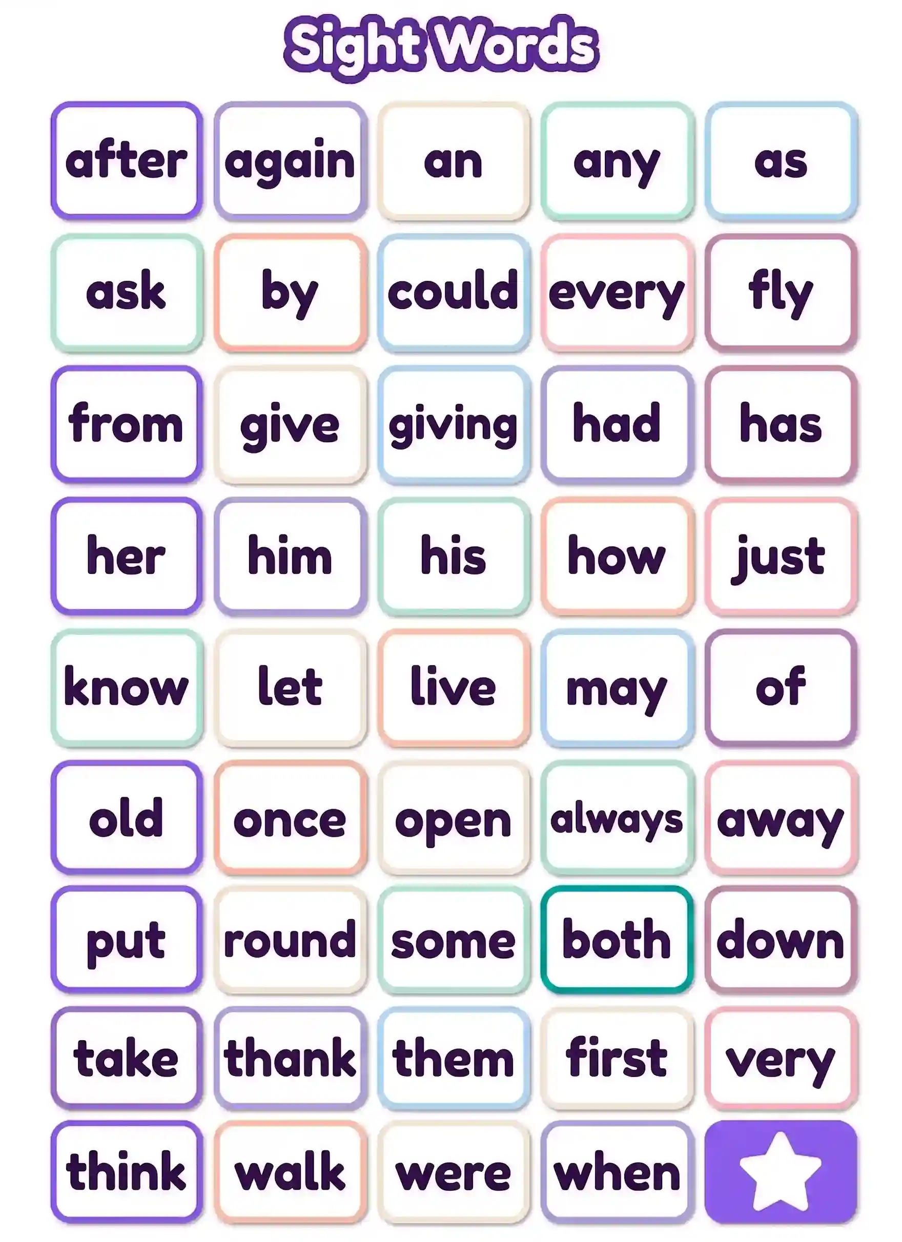 Sight Words Practice Vocabulary Grid