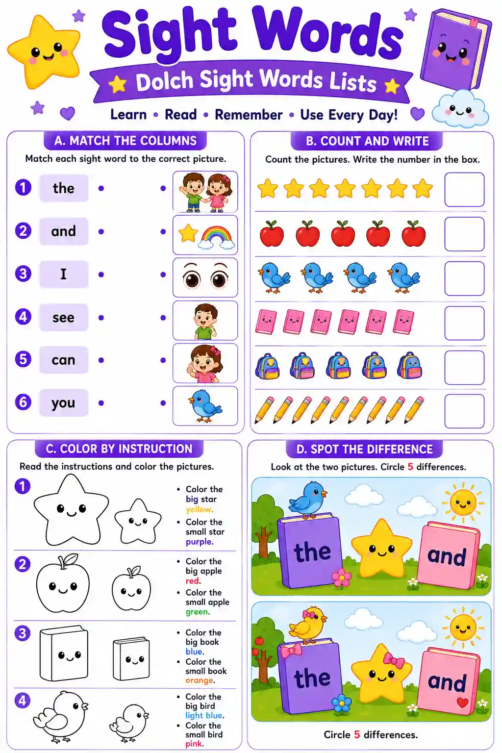 Dolch Sight Words Advanced Worksheet