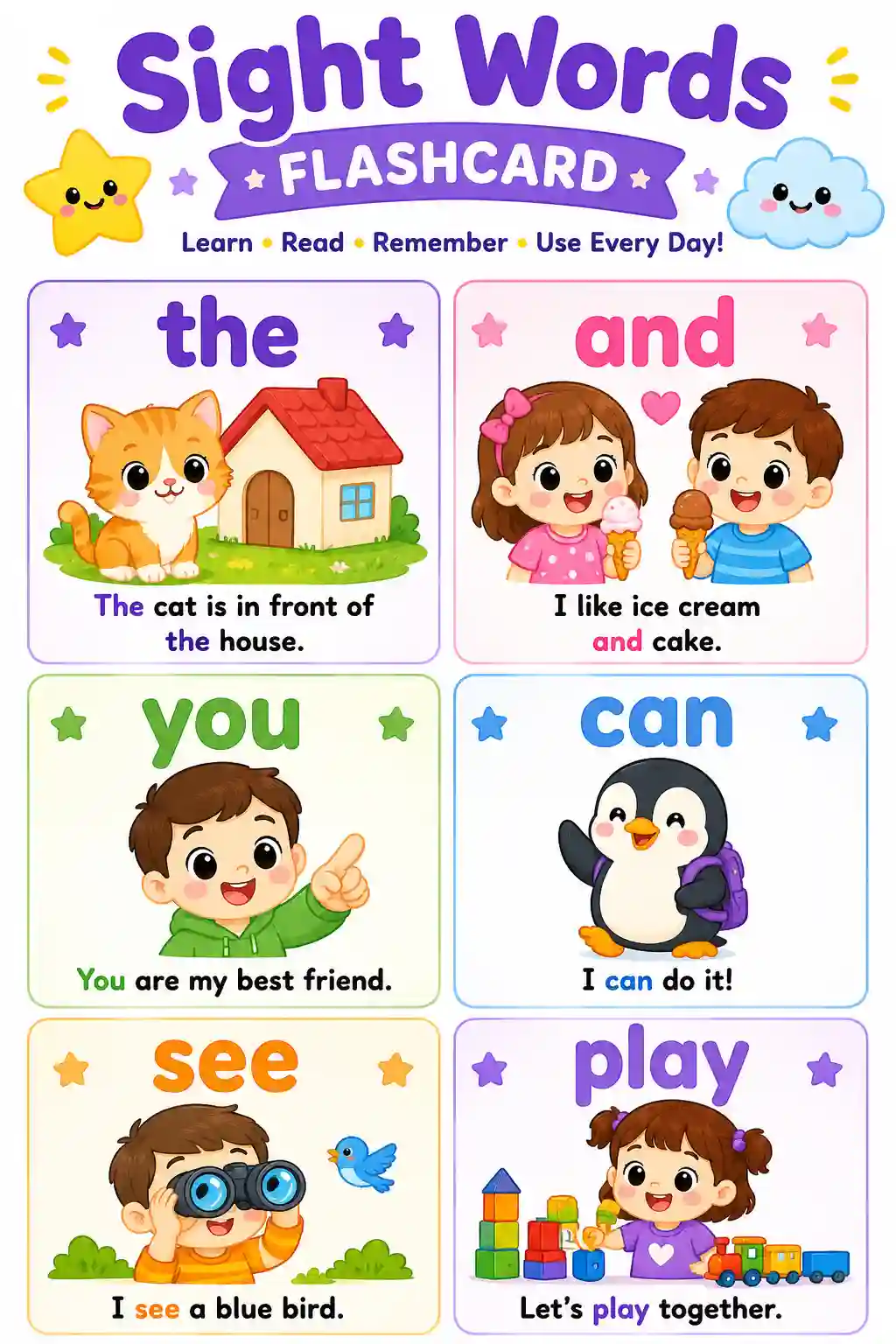Sight Words Flashcards Chart