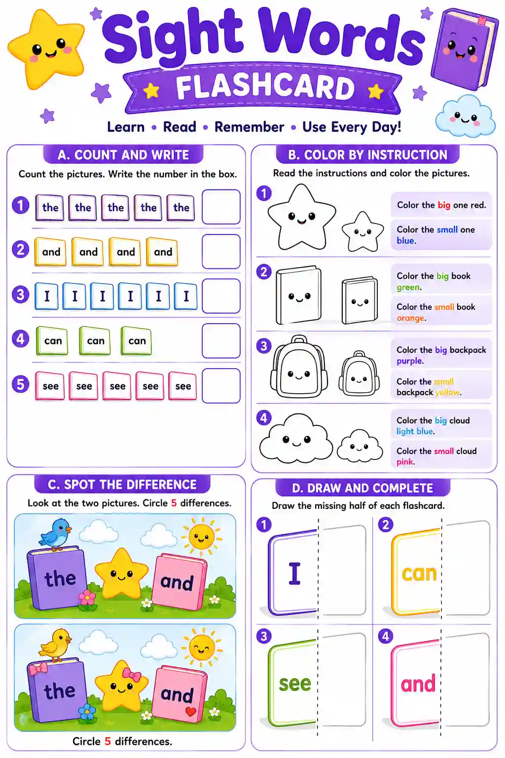 Sight Words Flashcard Activity Worksheet