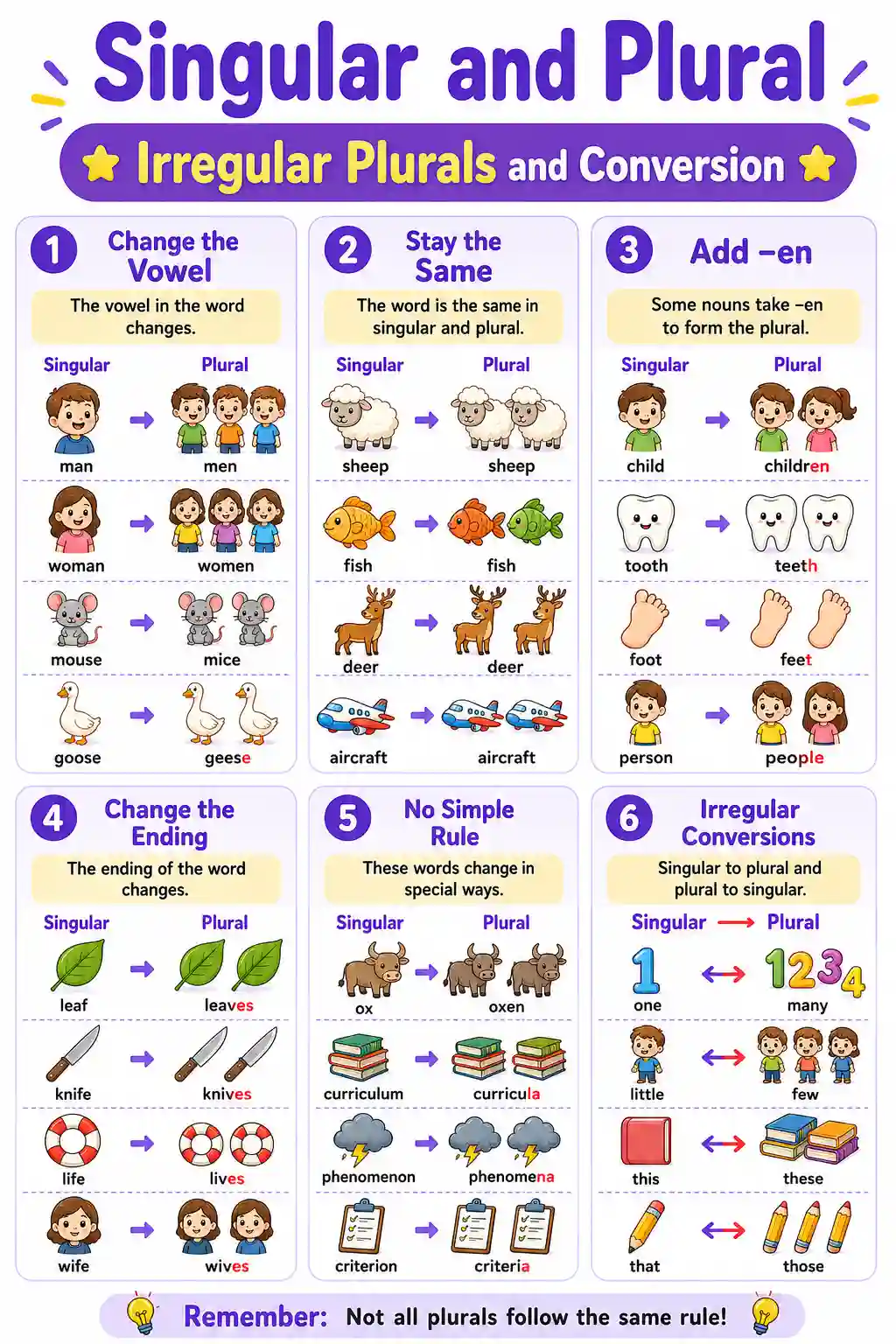 Irregular Plurals and Conversion Chart