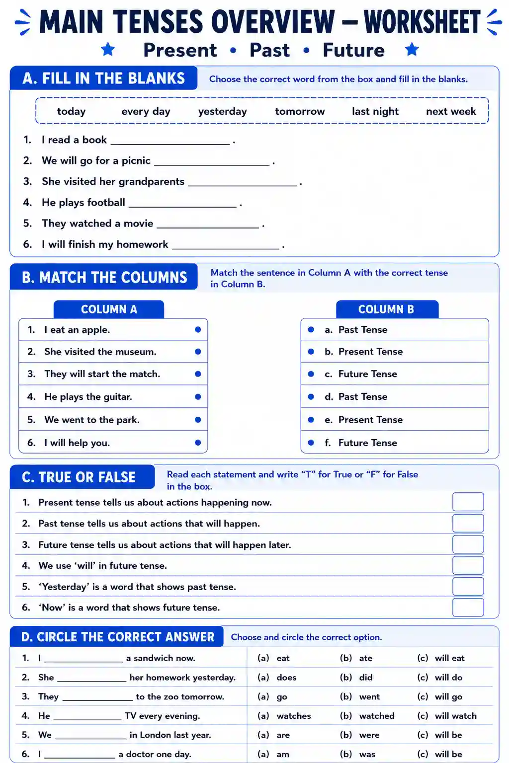 Main Tenses Overview Worksheet: Part 1