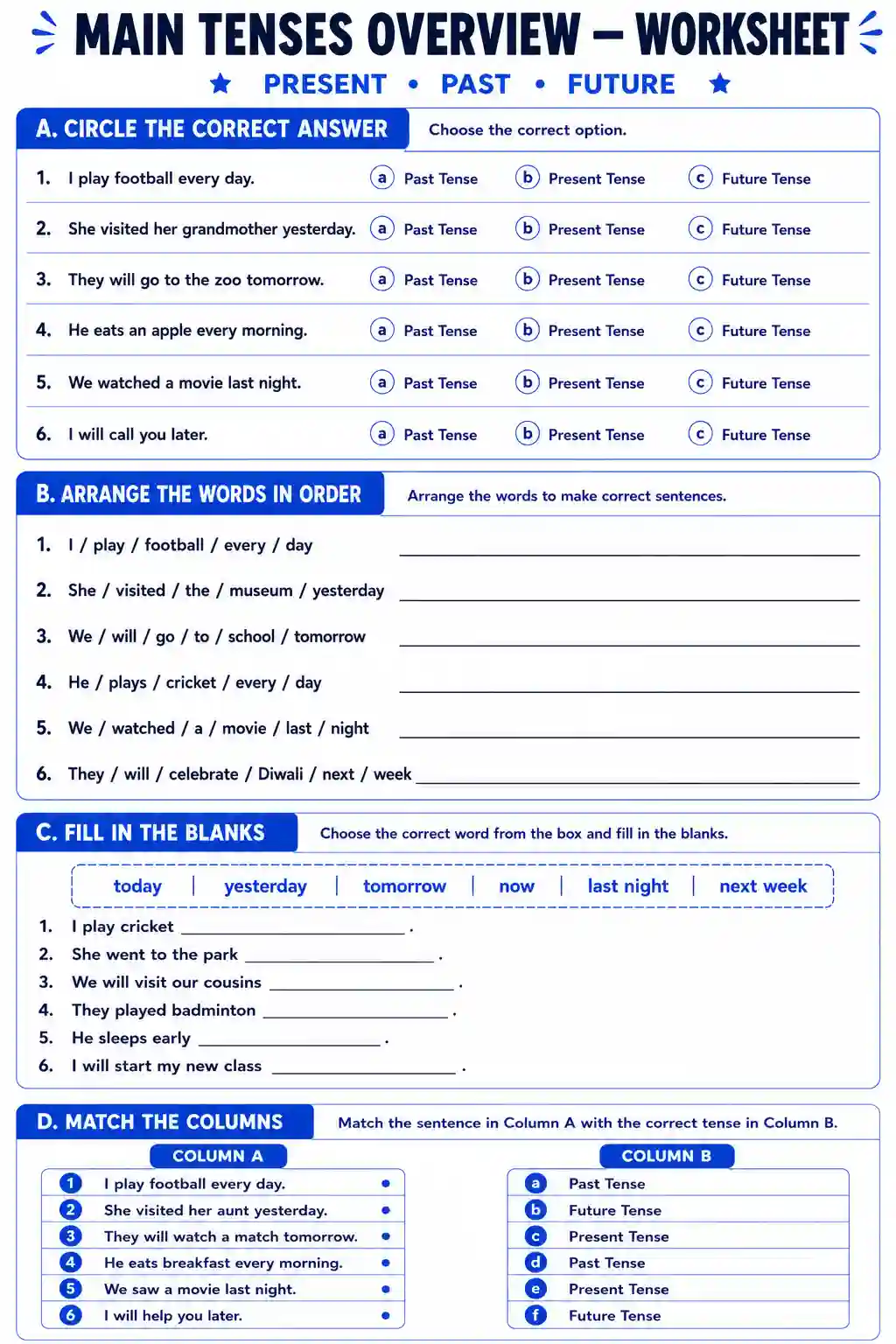 Main Tenses Overview Worksheet: Part 2