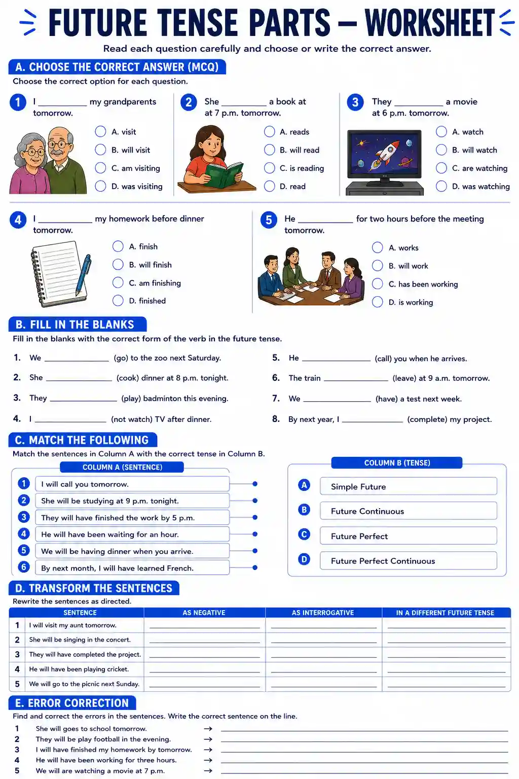 Class 6 English Future Tense Parts Worksheet