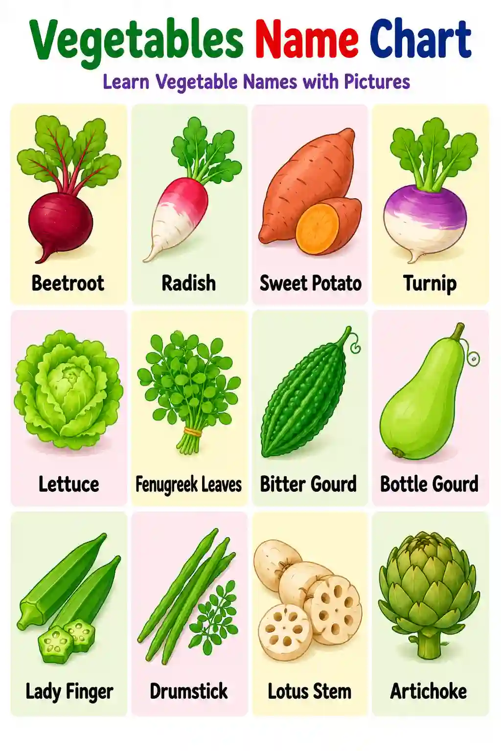 Class 1st English Vegetables Name Chart Part 1