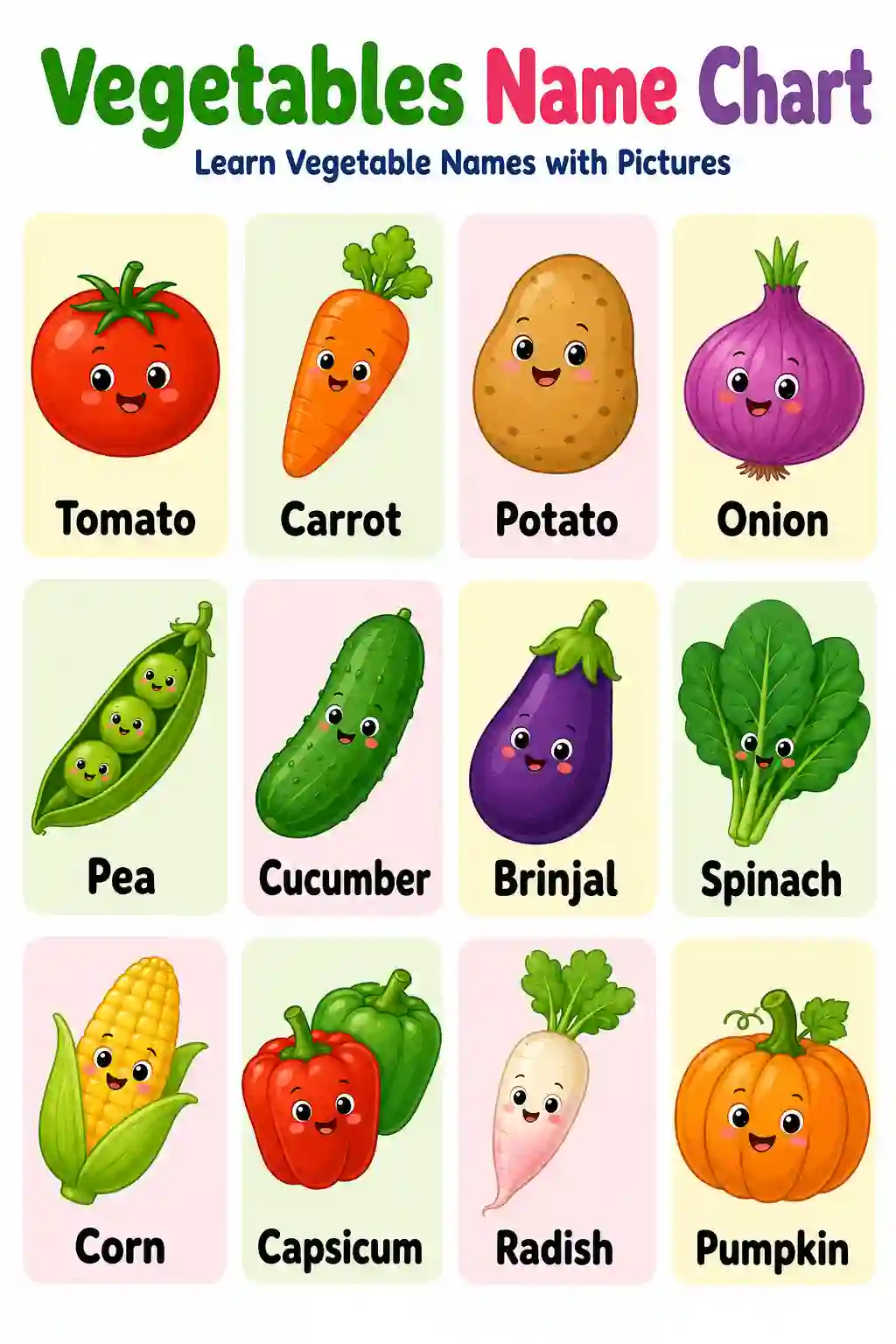 Class 1st English Vegetables Name Chart Part 2