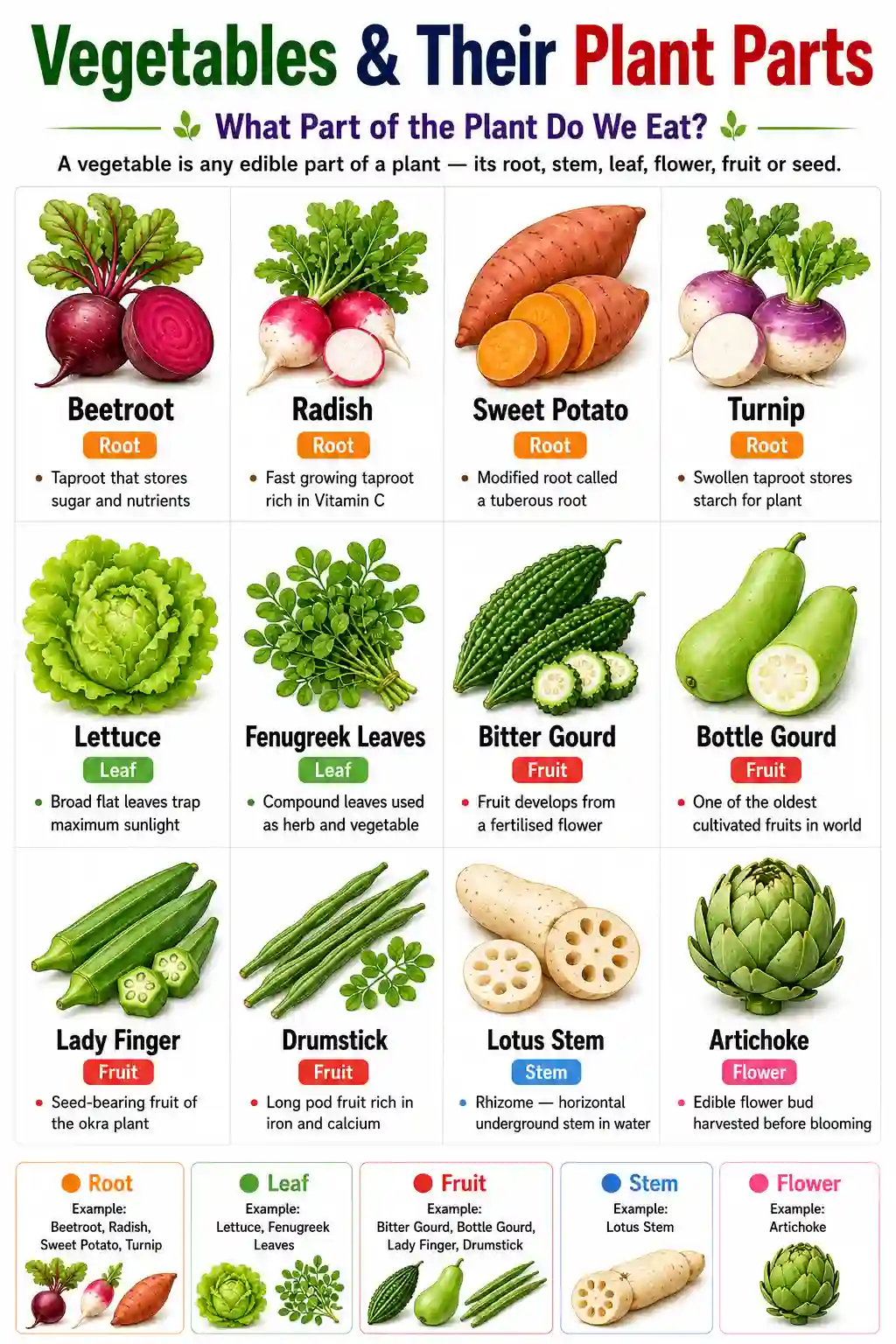 Class 2nd 3rd English Vegetables and Plant Parts Chart