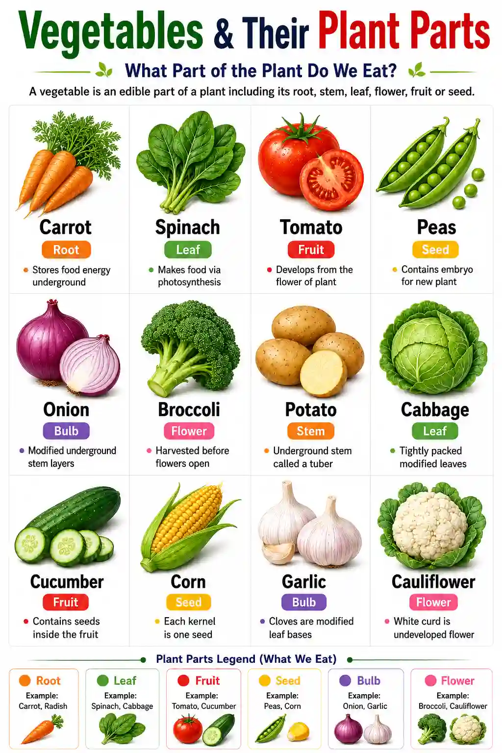 Class 3rd English Vegetables and Plant Parts Chart