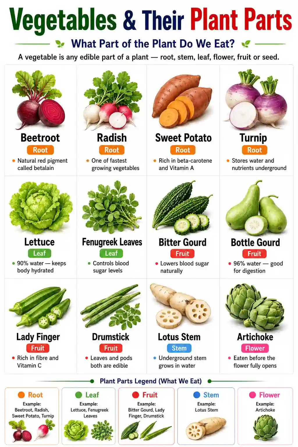 Class 4th English Vegetables and Plant Parts Chart