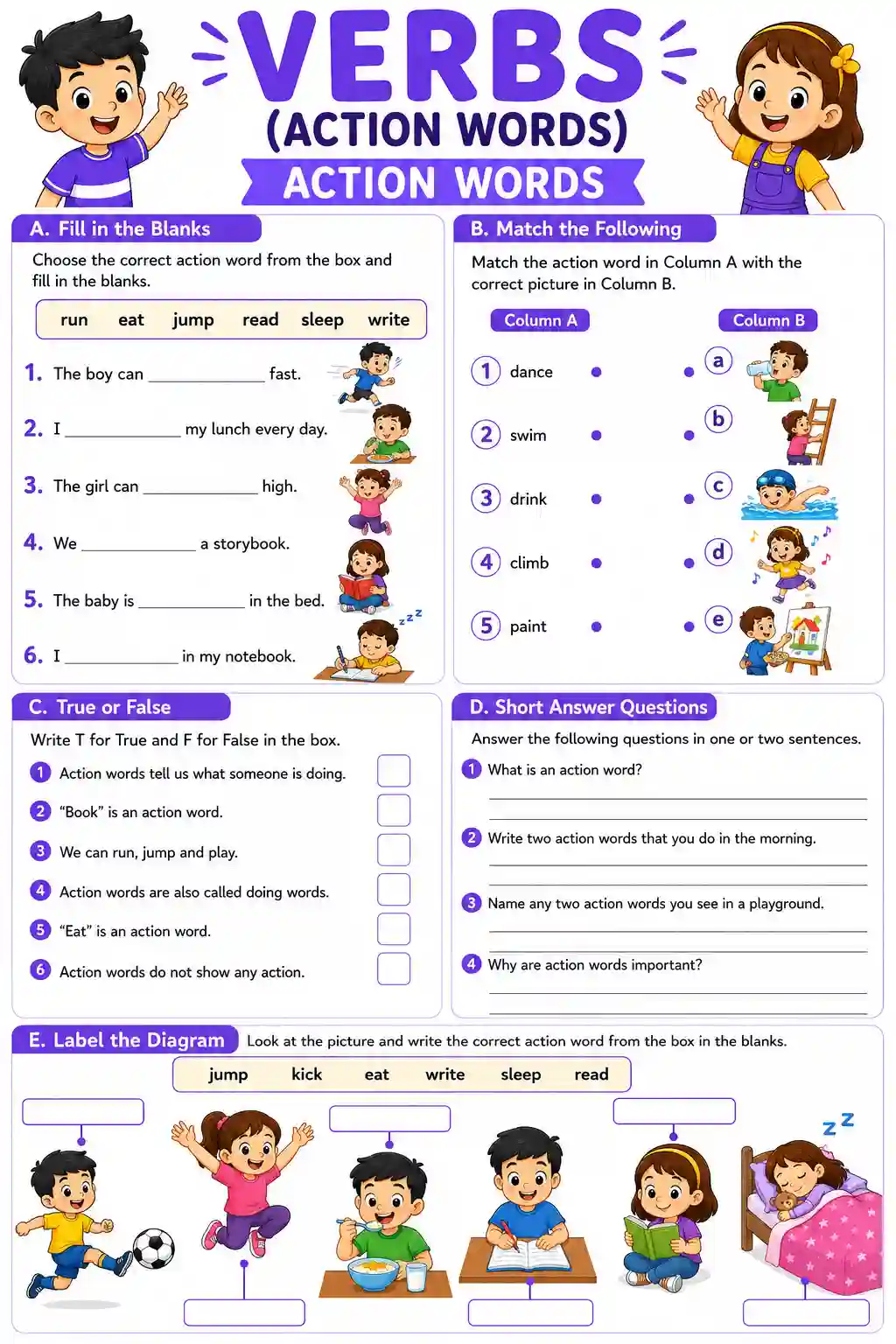 Action Verbs Practice Worksheet