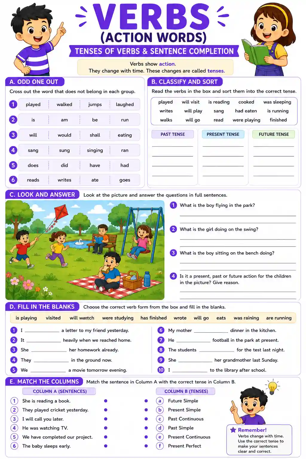 Verb Tenses and Sentence Completion Worksheet