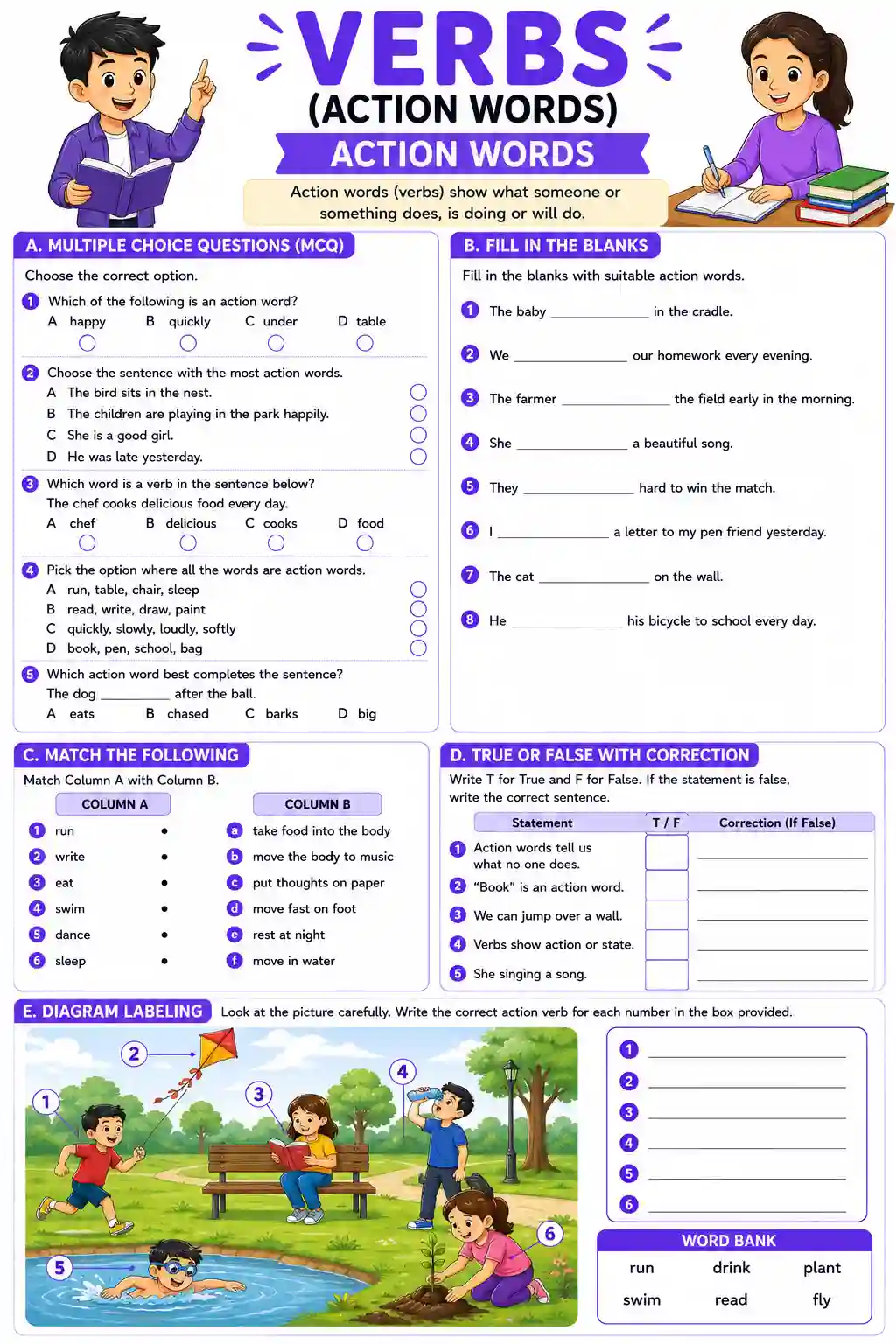 Action Verbs Advanced Practice Worksheet