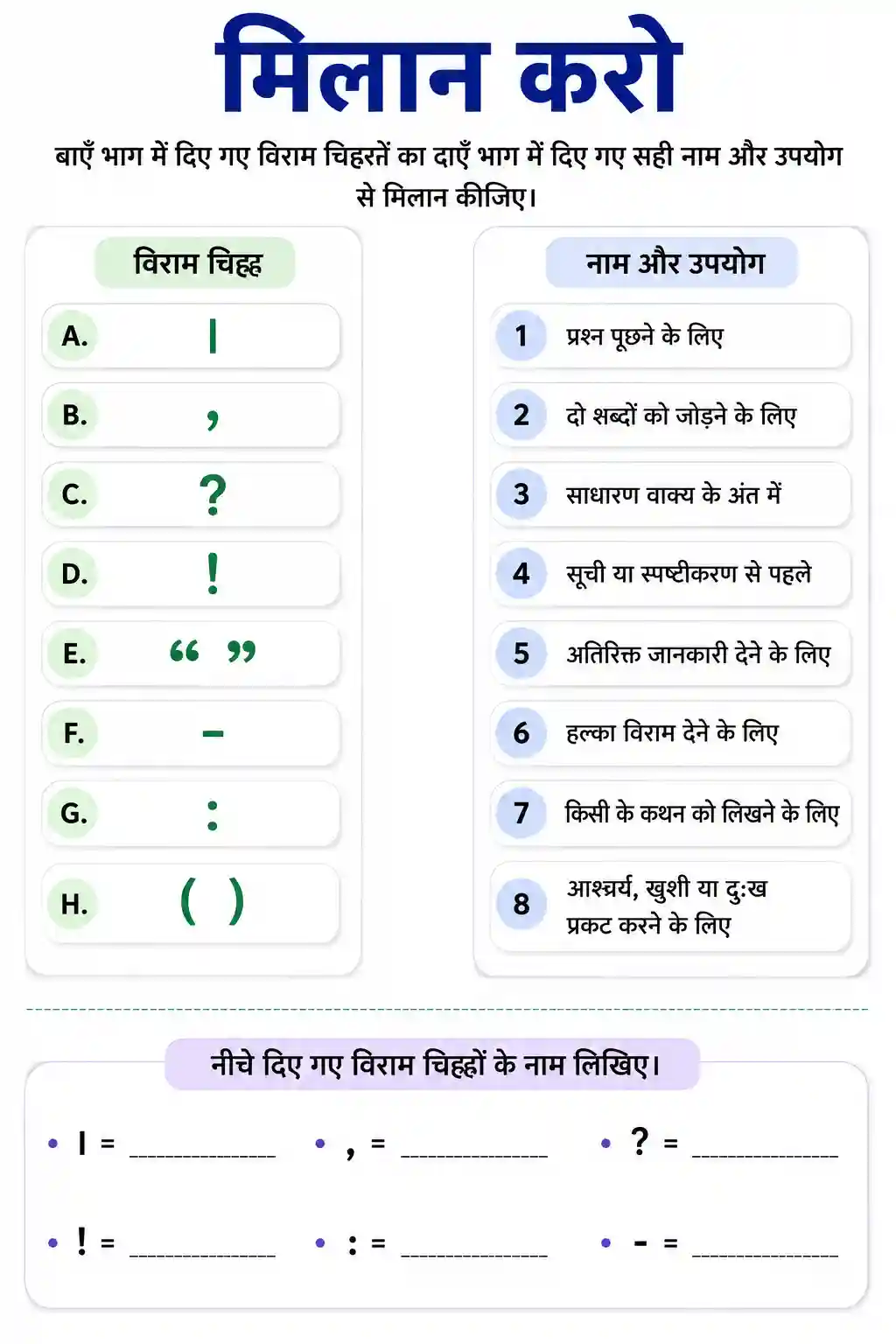 Milan Karo Viram Chihn Worksheet