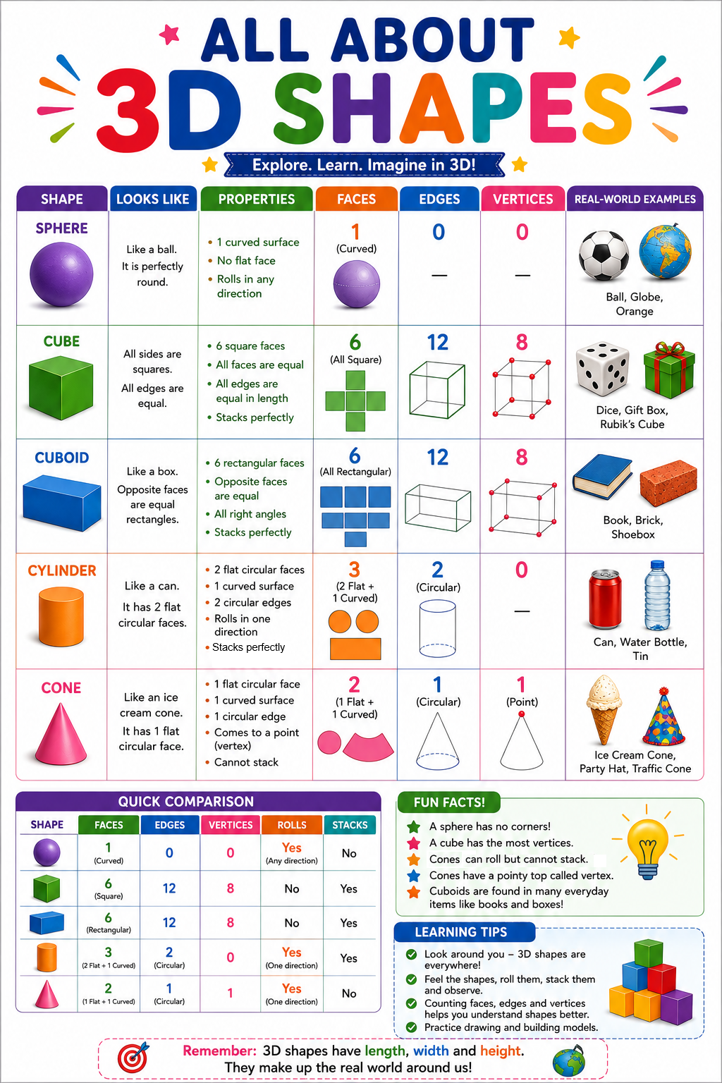 All About 3D Shapes Chart (Class 3)