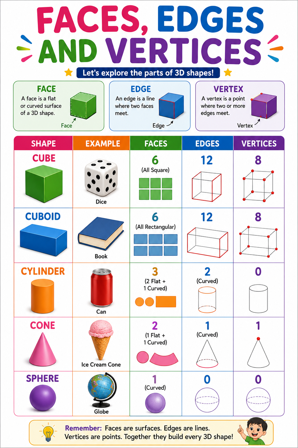 Faces, Edges and Vertices Chart (Class 3)