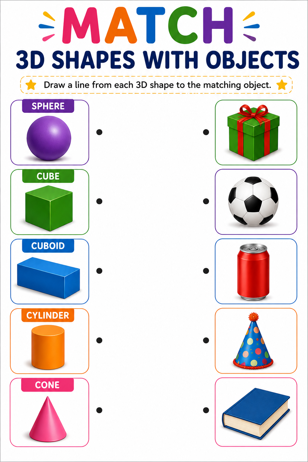 Match 3D Shapes with Objects Worksheet (Class 1)