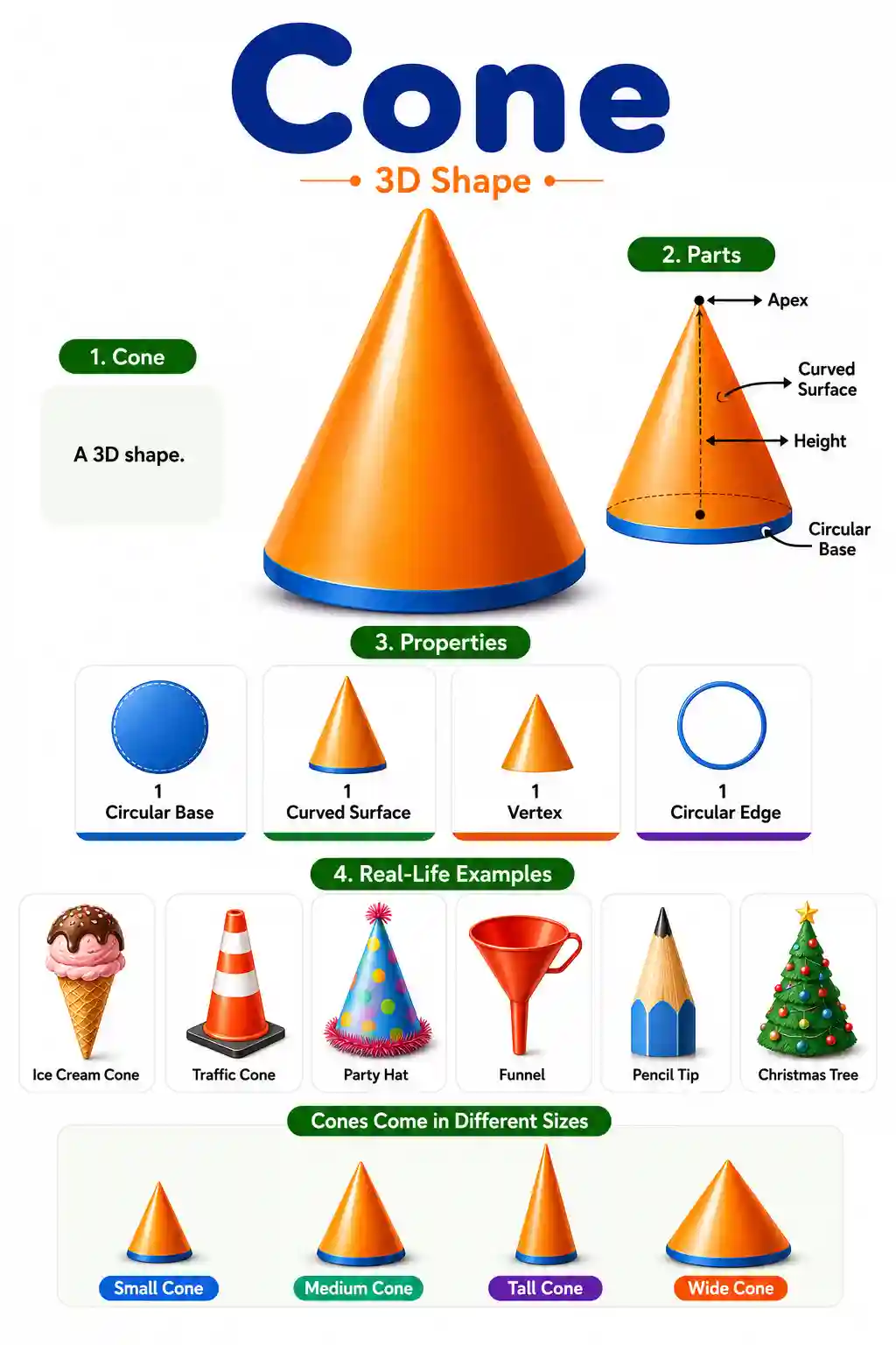 Cone 3D Shape Chart — Properties, Parts & Real Life Objects