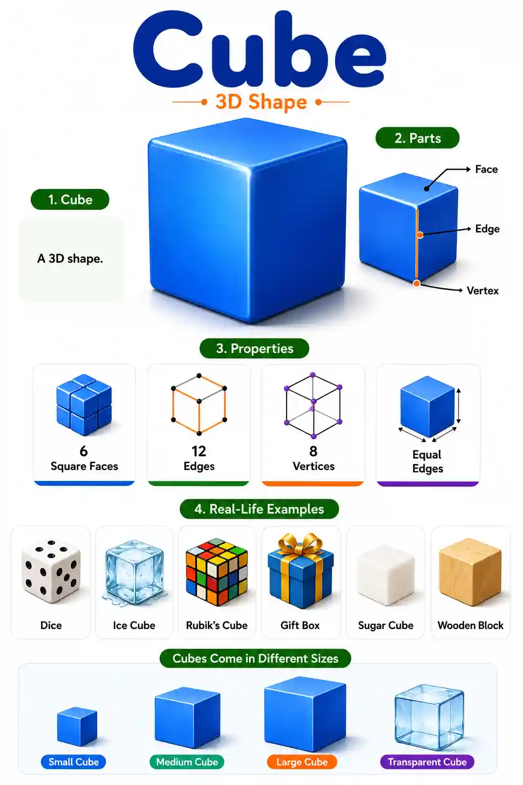 Cube 3D Shape Chart — Properties, Parts & Real Life Objects