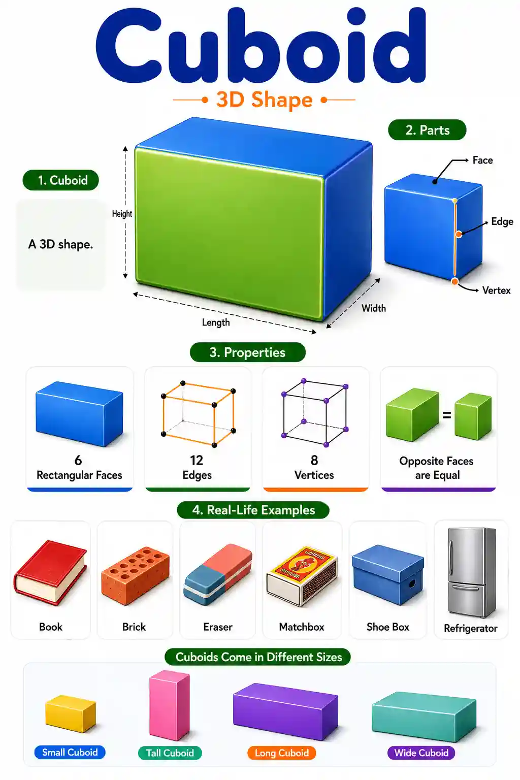 Cuboid 3D Shape Chart — Properties, Parts & Real Life Objects