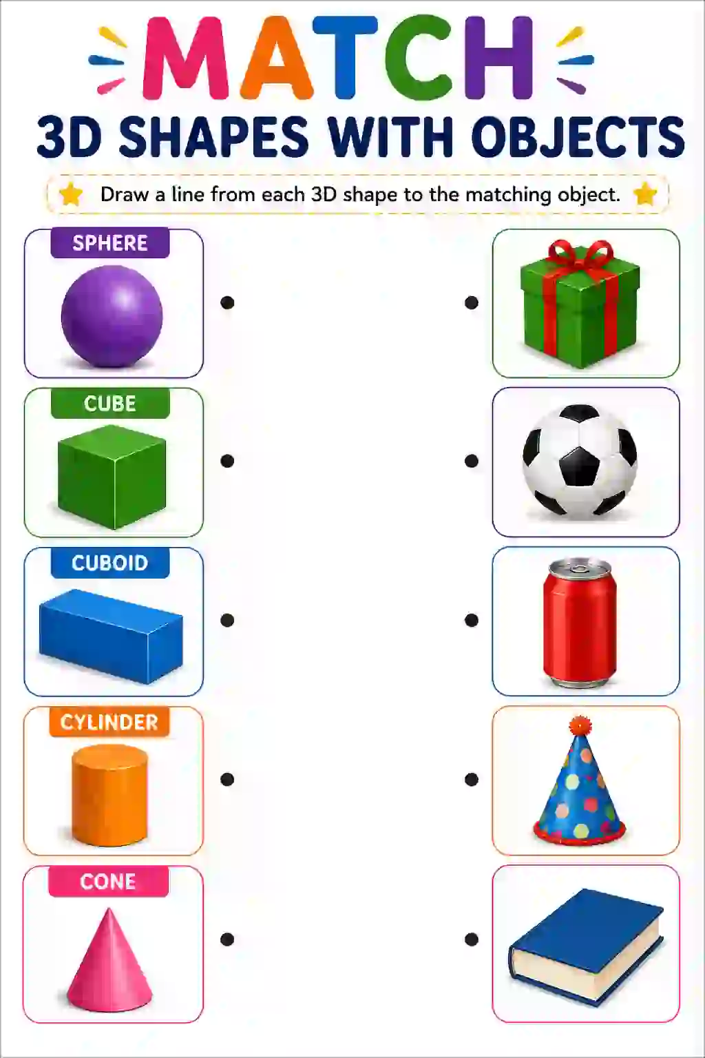 Match 3D Shapes with Objects Worksheet (Class 1)