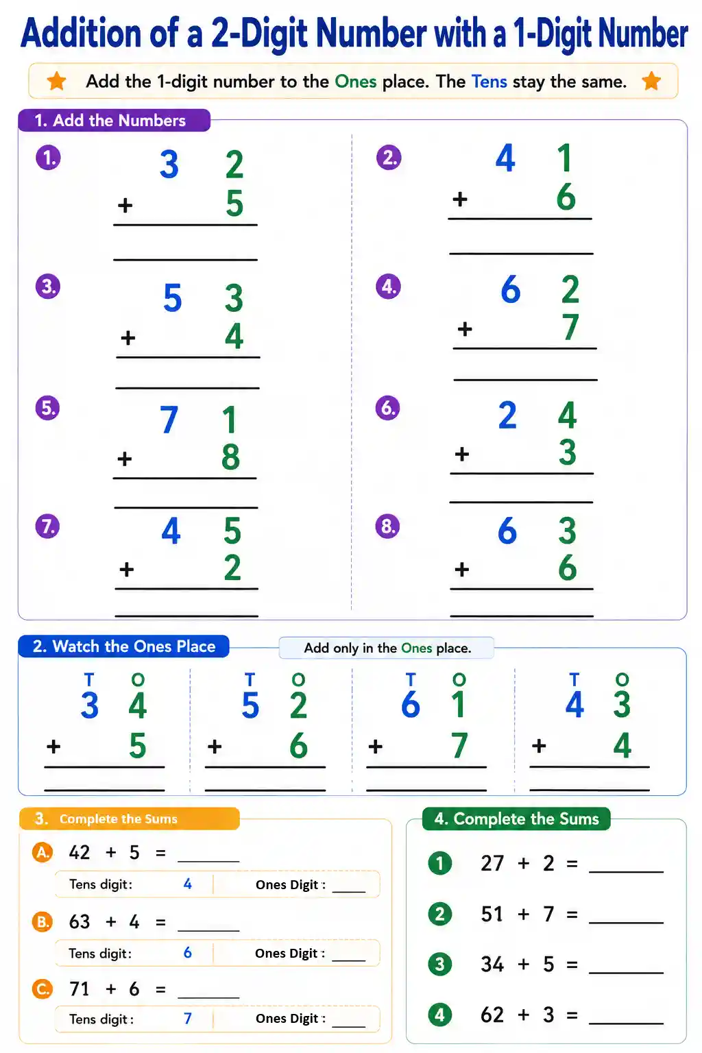 Class 3 Math 2-Digit Plus 1-Digit Addition Worksheet