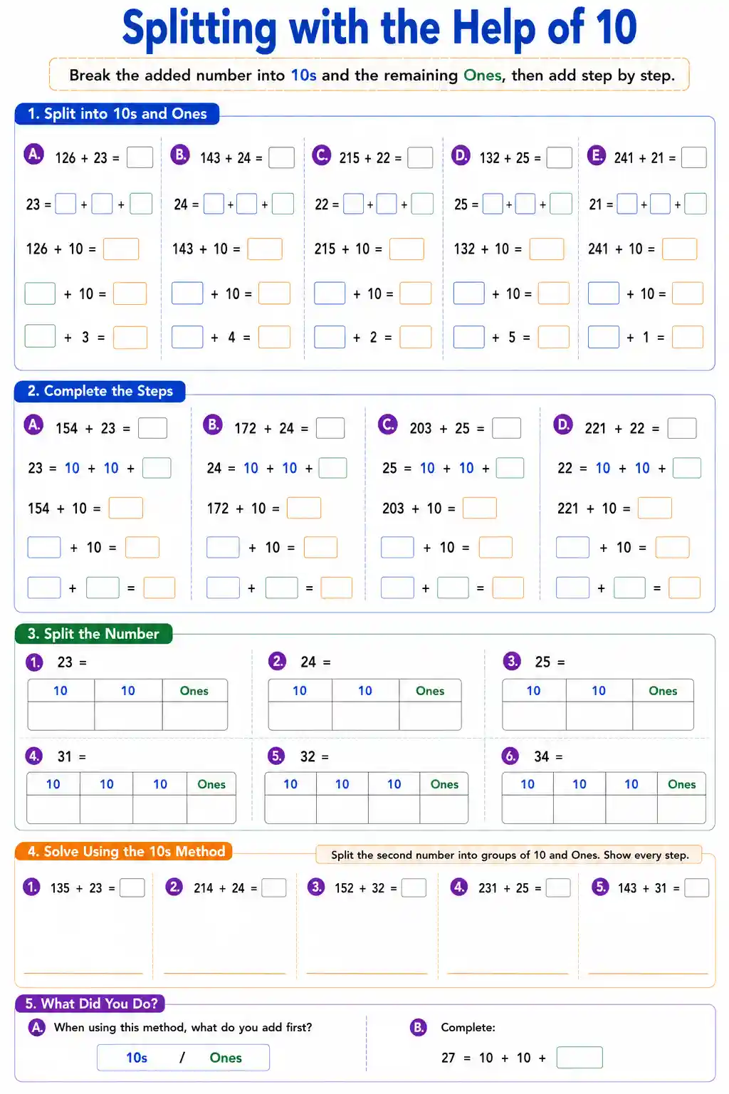 Class 3 Math Splitting with Help of 10 Practice Worksheet 2