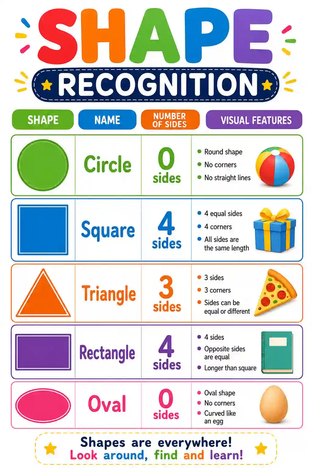 Class 1st Math 2D Shapes Recognition Chart