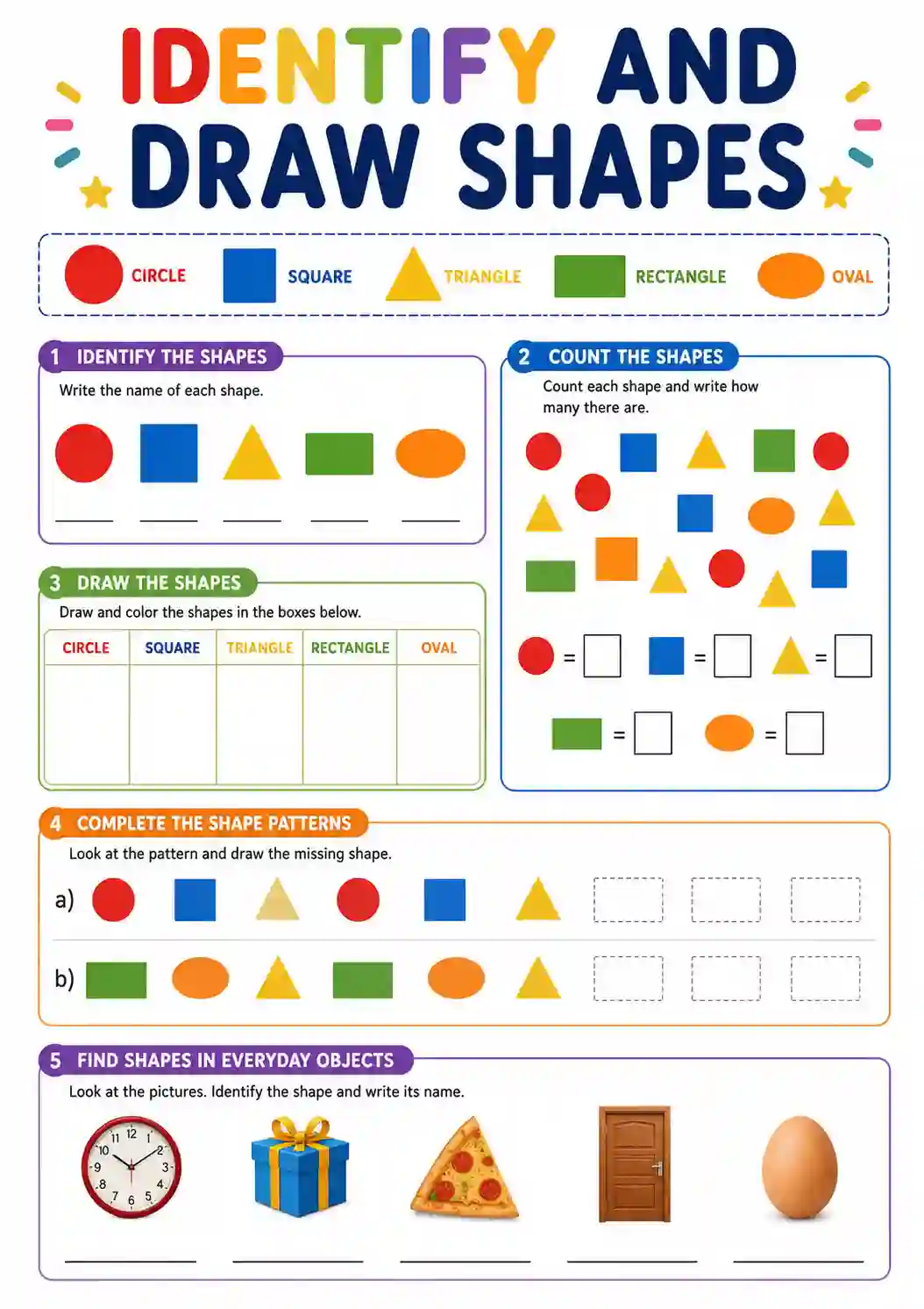 Class 2nd Math Identify and Draw 2D Shapes Worksheet