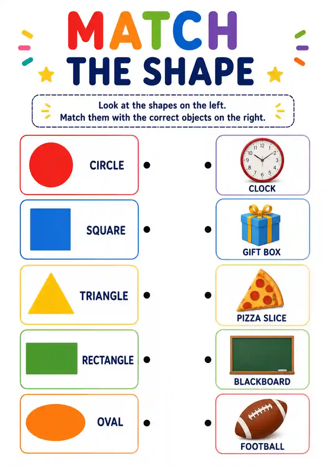 UKG Class 1st Math Match 2D Shapes Worksheet