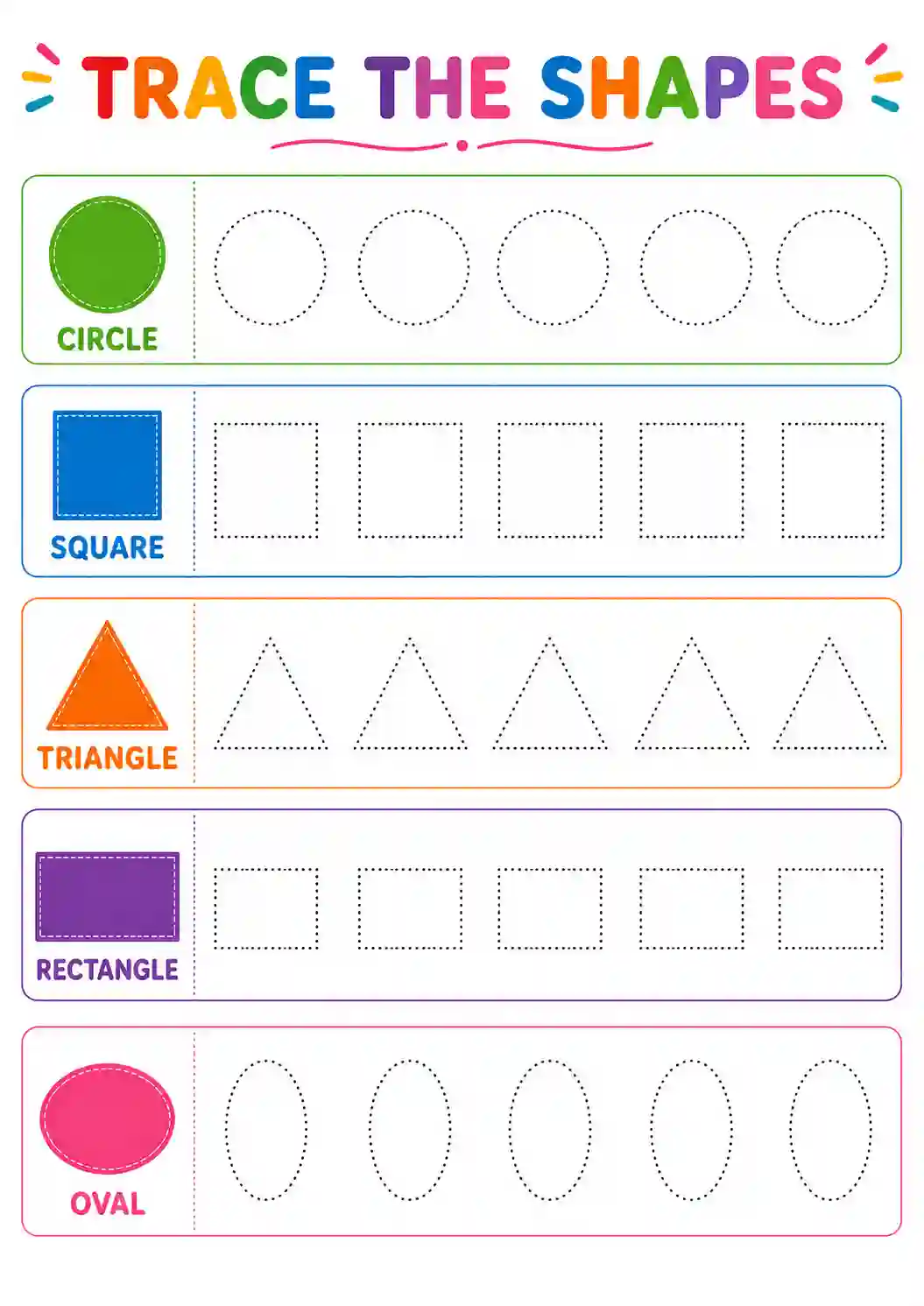 UKG Class 1st Math Trace 2D Shapes Worksheet