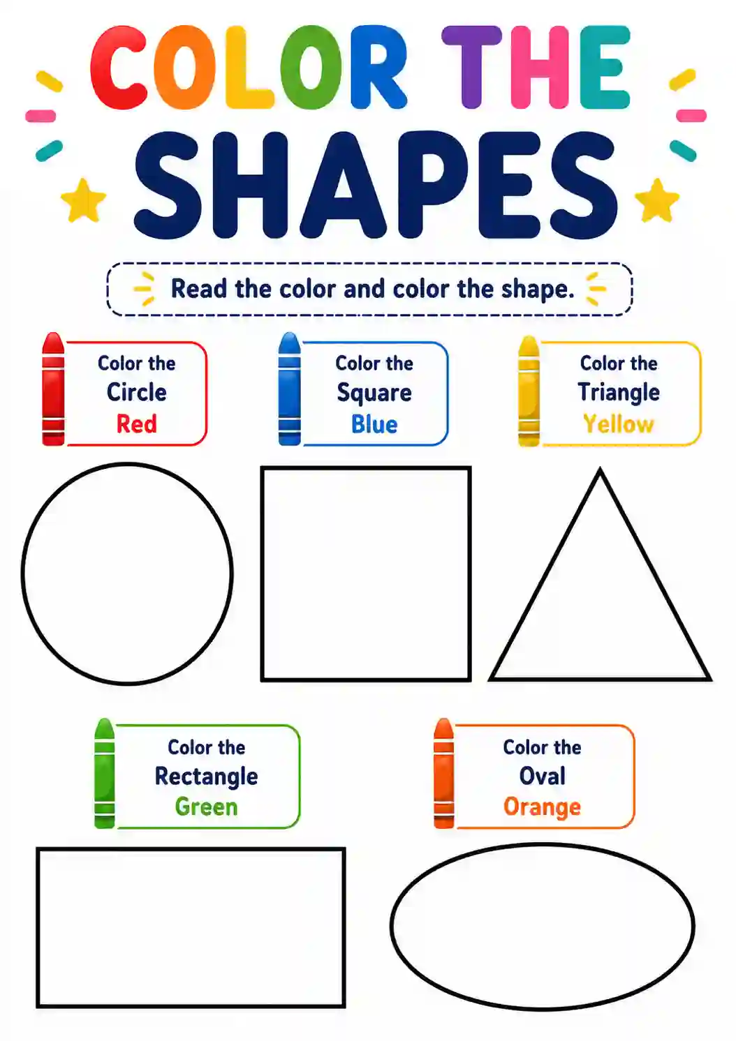 UKG Math Drawing Color Shapes Worksheet