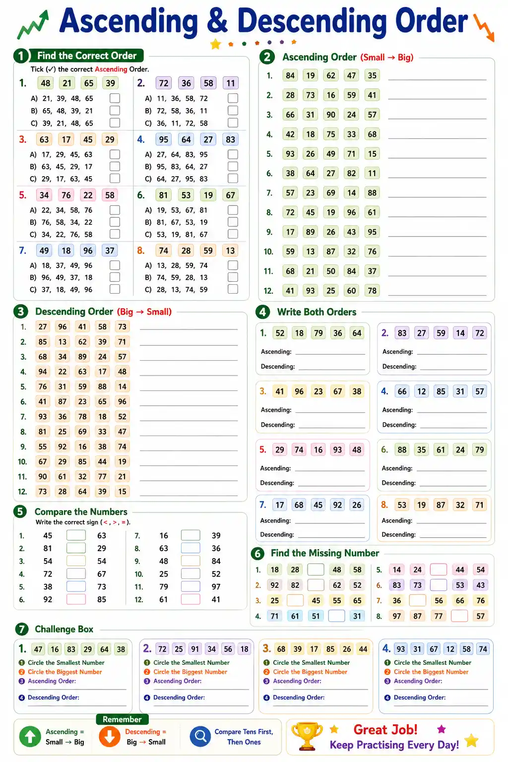 Ascending and Descending Order Practice Worksheet 3 Preview