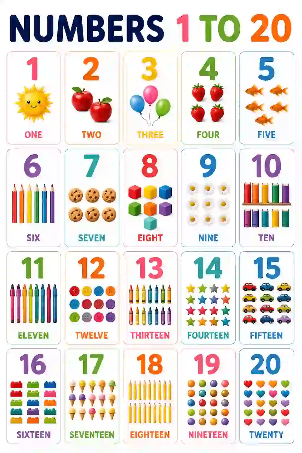 Counting Chart 1 to 20: Numbers and Spelling Names