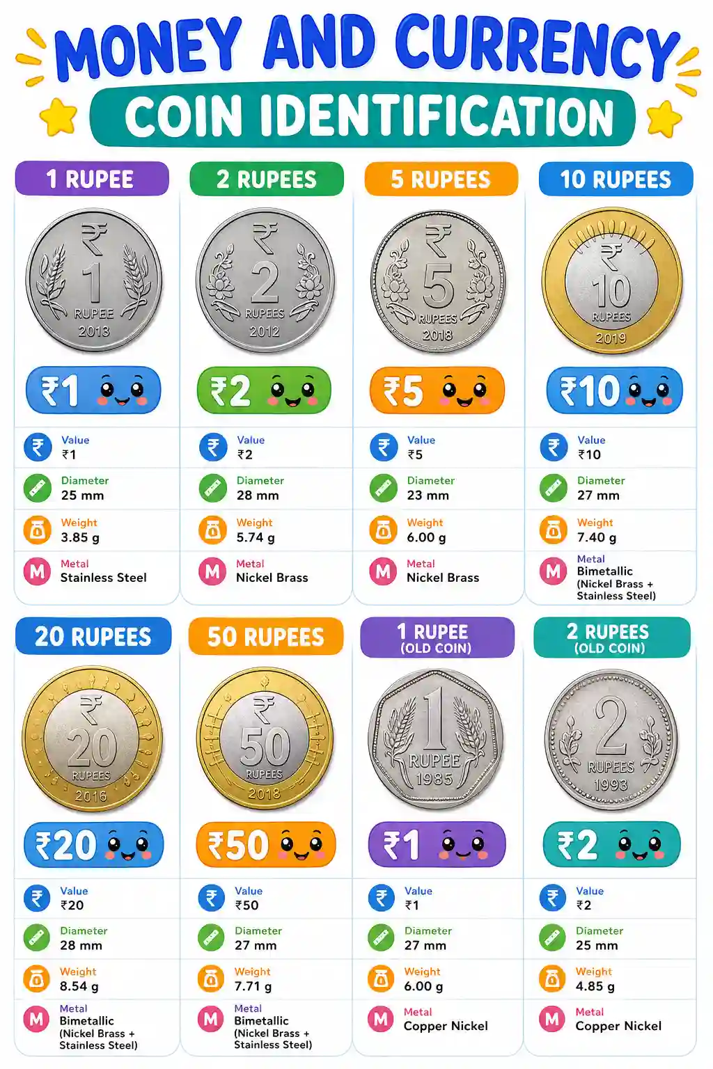 Class 1 Mathematics Money Coin Identification Chart 2