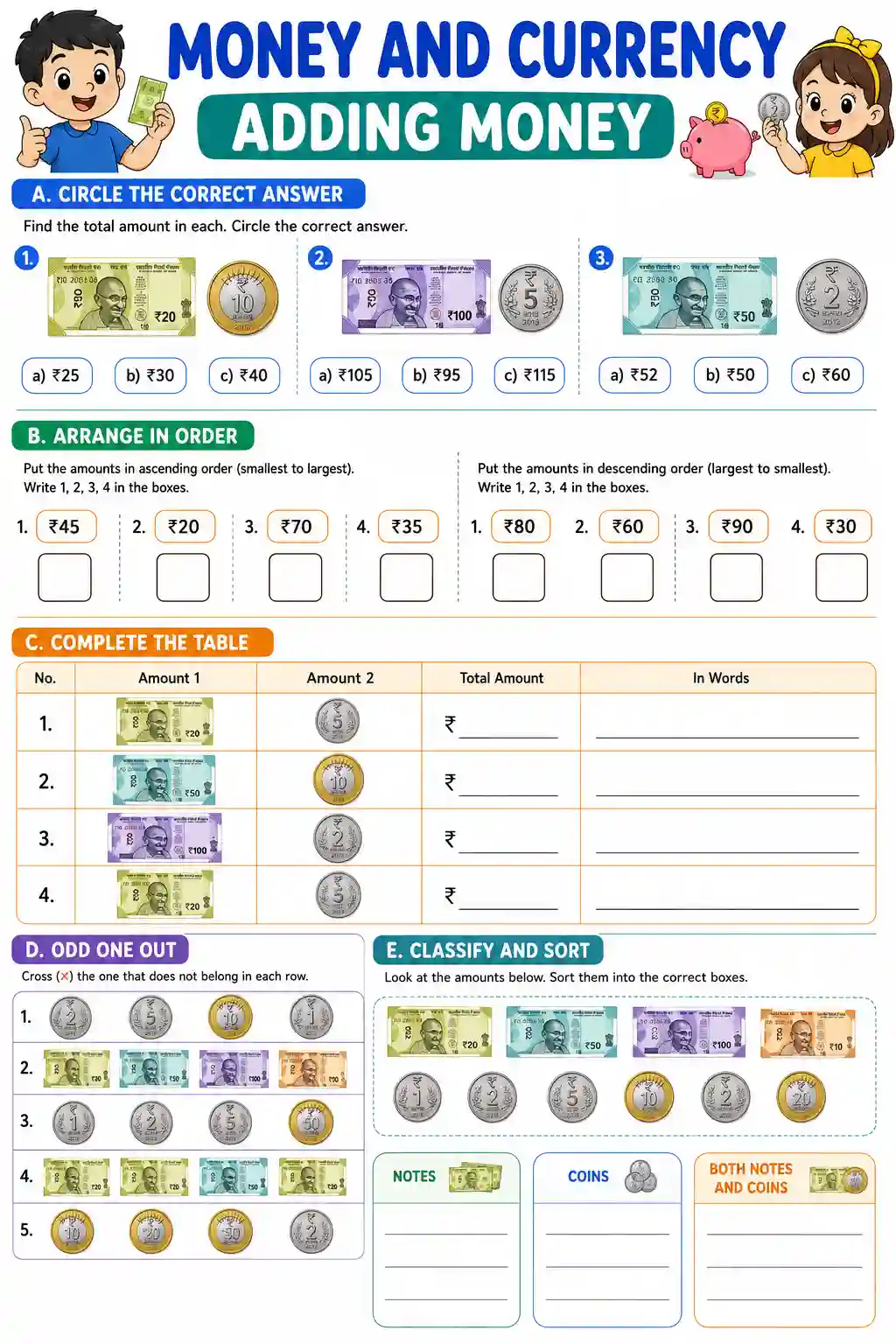 Class 2 Mathematics Adding Money Worksheet 3