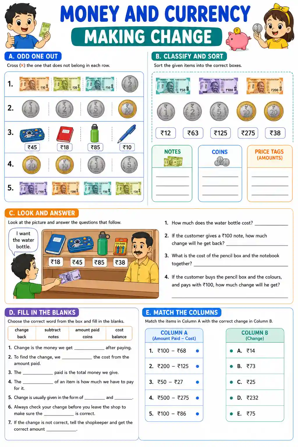 Class 3 Mathematics Money Making Change And Worksheet 4