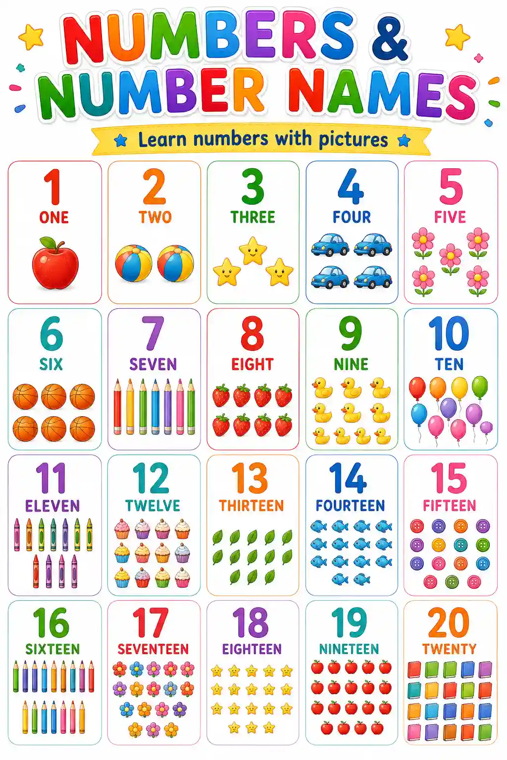 UKG Maths Numbers and Number Names 1 to 20 Chart Preview
