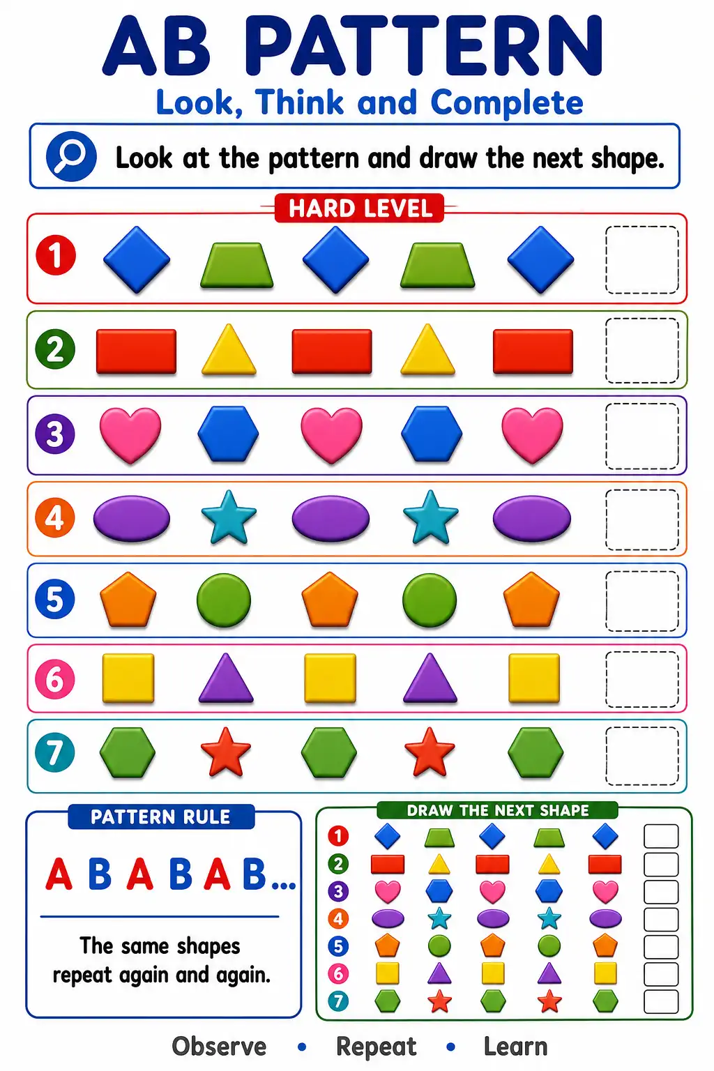 AB Pattern - Look, Think and Complete