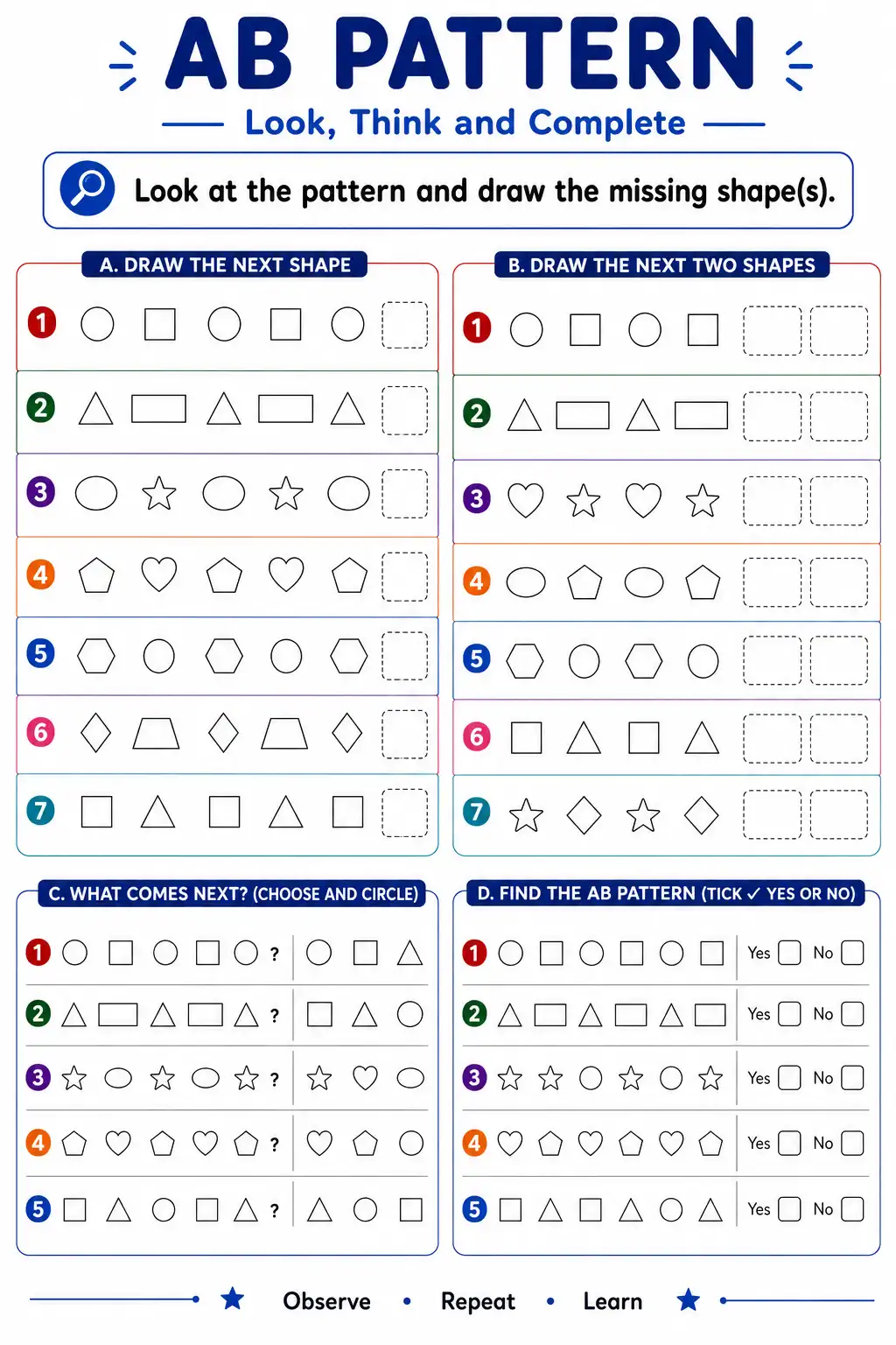 AB Pattern - Look, Think and Complete