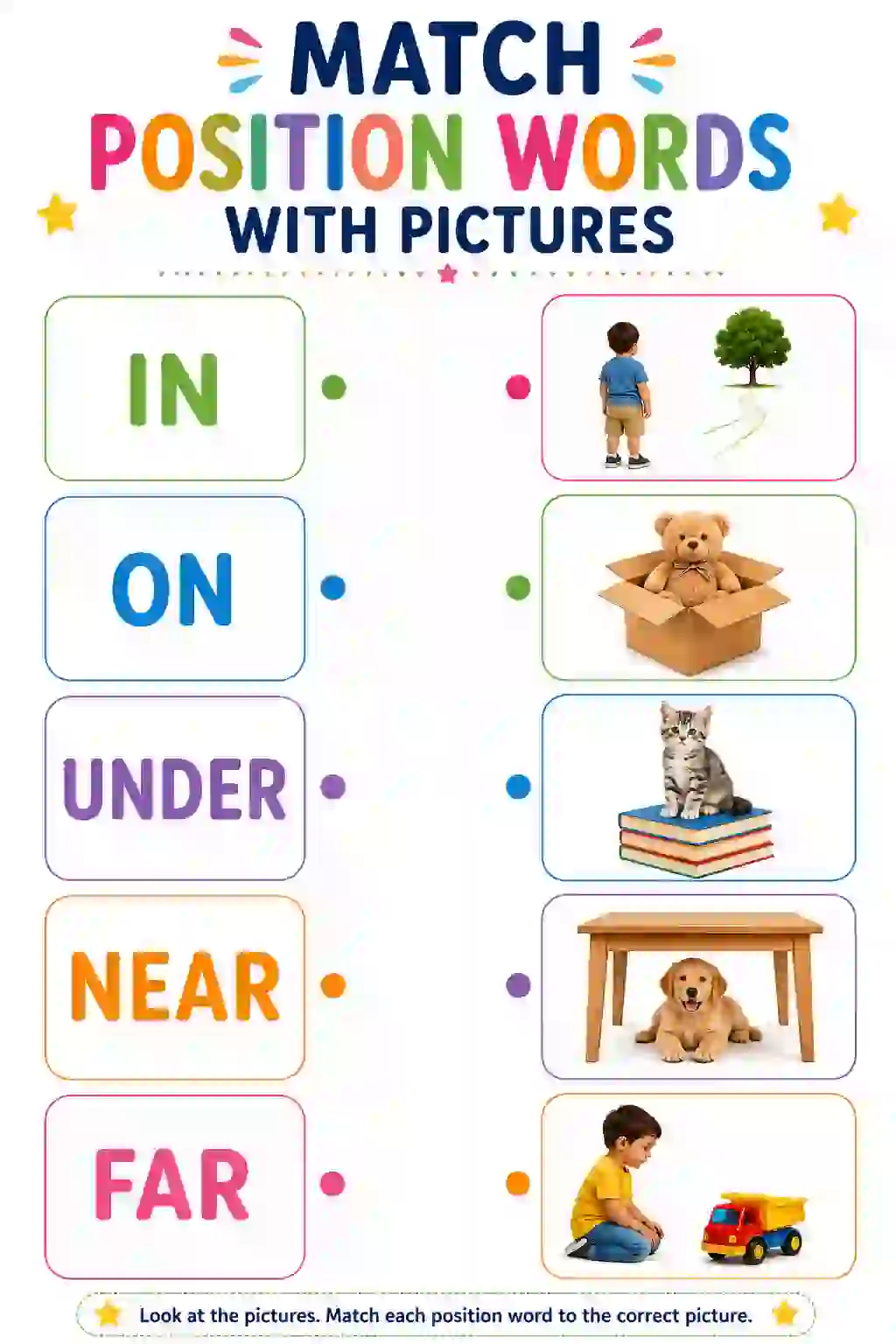 Match Position Words with Pictures Worksheet (Nursery)